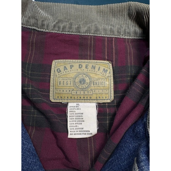 VTG Gap Denim Barn Jacket Chore Flannel Lined Men XL Corduroy Collar Trucker 90s - Picture 6 of 13